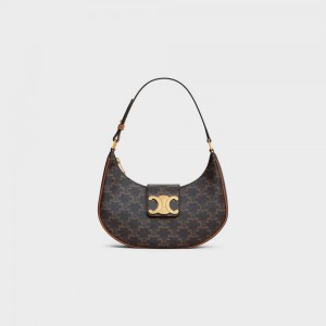 Celine Ava Soft Bag In Canvas And Calfskin Triomphe Bruin | CL-593174