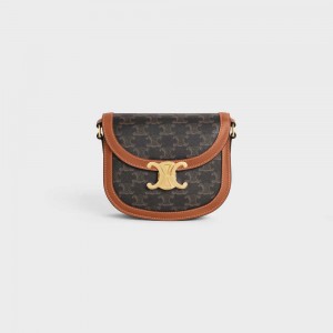 Celine Besace Clea In Canvas And Calfskin Triomphe Bruin | CL-593219