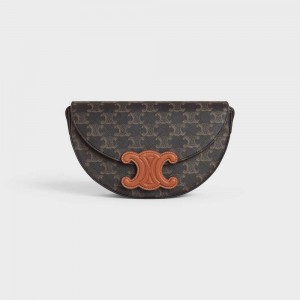 Celine Besace In Triomphe Canvas And Calfskin Cuir Triomphe Bruin | CL-593160
