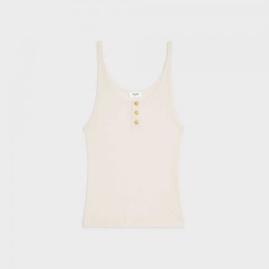 Celine Buttoned Tank In Geribbeld Silk Jersey Sweatshirts Wit | CL-592797