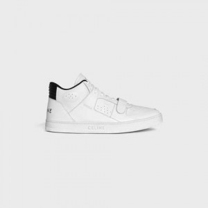 Celine C02 Mid With Klittenband In Calfskin Sneakers Wit Zwart | CL-591912