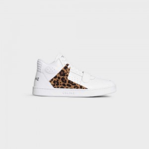 Celine C02 Trainer Mid With Scratch In Calfskin & Leopard Printed Suede Calfskin Sneakers Wit Zwart Bruin | CL-592543
