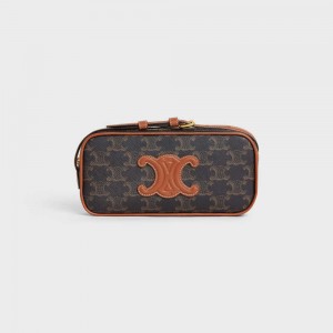 Celine Camera Shoulder Bag Cuir Triomphe In Triomphe Canvas And Calfskin Mini Tassen Bruin | CL-593035