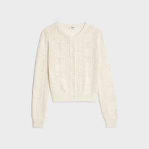 Celine Cardigan In Triomphe Katoenen Pointelle Gebreide Kleding Wit | CL-592691