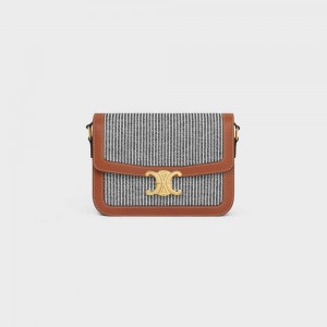 Celine Classique Bag In Gestreept Textiel And Calfskin Triomphe Donkergrijs | CL-593179