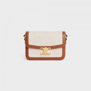 Celine Classique Bag In Textiel With Crochet Embroidery Triomphe Beige Bruin | CL-593181