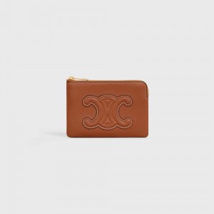 Celine Coand Card Pouch Cuir Triomphe Smooth Calfskin Pasjeshouder Bruin | CL-592951