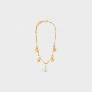 Celine CœUr Charms In Brass With Gold Finish And Resin Pearl Armbanden Goud Wit | CL-592237