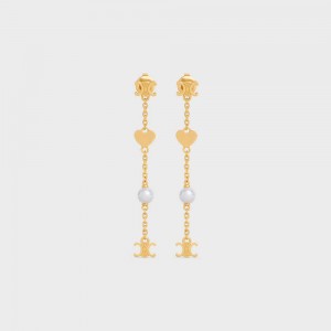 Celine CœUr Charms In Brass With Gold Finish And Resin Pearl Oorbellen Goud Wit | CL-592297