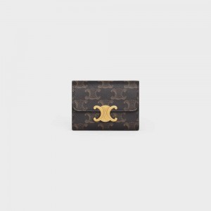 Celine Compact With Coin Triomphe In Triomphe Canvas Portefeuille Bruin | CL-592980