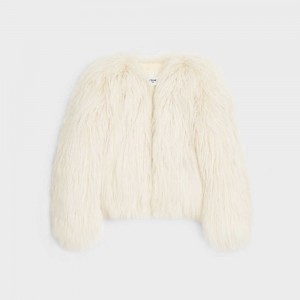 Celine Crew Neck In Long Goat Hair Leather Beige | CL-592609
