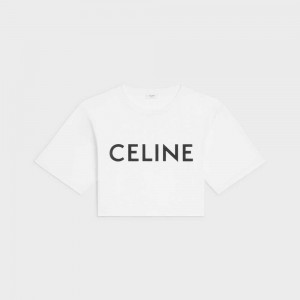 Celine Cropped In Katoenen Jersey T-shirt Wit | CL-592791