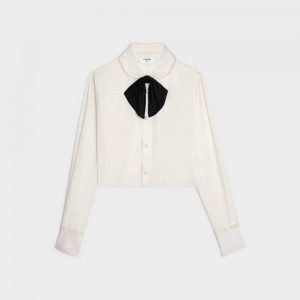 Celine Cropped Romy In Silk Crepe Overhemd Wit | CL-592817