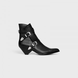 Celine Double Gesp Zipped Conique In Shiny Calfskin Laarzen Zwart | CL-591876