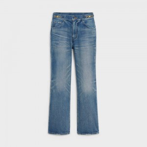 Celine Dylan Flared Jeans With Signature In Union Wash Denim Broek Lichtturkoois | CL-592717