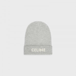 Celine Embroidered Beanie In Geribbeld Felted Wol Hoed Lichtgrijs | CL-591717