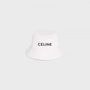 Celine Embroidered Bucket In Katoenen Gabardine Hoed Wit | CL-591712