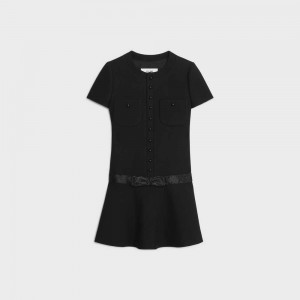 Celine Embroidered Chelsea Mini In Diagonal Wol Jurk Zwart | CL-592847