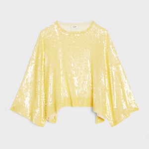 Celine Embroidered Crop In Silk Topjes Lichtgeel | CL-592835