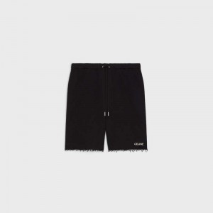 Celine Embroidered In Katoenen Fleece Korte Broek Zwart Wit | CL-592074