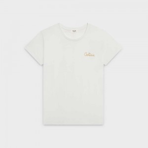 Celine Embroidered In Katoenen T-shirt Wit | CL-592788