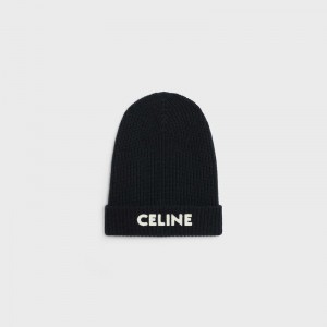 Celine Embroidered Knit Wol Beanie Hoed Zwart | CL-591714