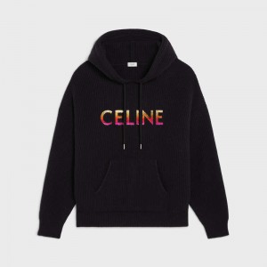 Celine Embroidered Met Capuchon In Geribbeld Wol Sweatshirts Zwart | CL-592108