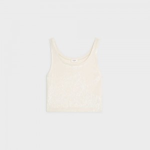 Celine Embroidered Tank In Silk Jersey Topjes Wit | CL-592840