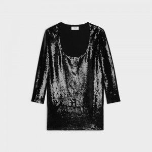 Celine Embroidered Tunic In Silk Georgette Overhemd Zwart | CL-592833