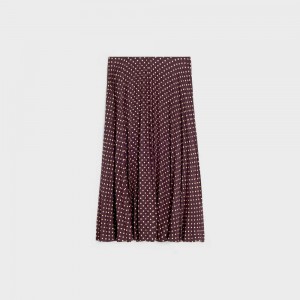 Celine Geplooid Midi In Silk Rokken Bordeaux | CL-592876