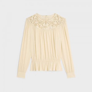 Celine Guipure Blouse In Silk Crepe And Acetate Overhemd Lichtgeel | CL-592830