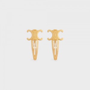Celine Hair Accessories Set Of 2 Triomphe Snap Hair Clips In Brass With Gold Finish And Steel Haaraccessoires Goud | CL-592316
