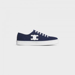 Celine Jane Sneakers Low Kanten-up With Triomphe Patch In Canvas And Calfskin Sneakers Donkerblauw | CL-592553