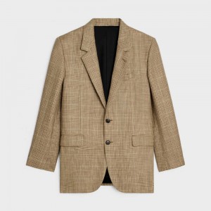 Celine Jude In Prince Of Wales Wol And Linen Jassen Bruin | CL-592664