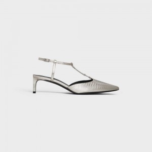 Celine Kitten Triomphe Bar Riemen In Lizard Stamped Metalized Calfskin Hakken Zilver | CL-592557