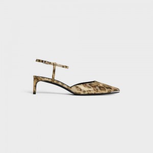 Celine Kitten With Metal Neus In Leopard Printed Laminated Fabric Hakken Bruin Goud | CL-592563
