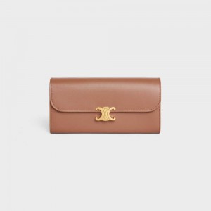 Celine Large Triomphe In Shiny Calfskin Portefeuille Bruin | CL-592984