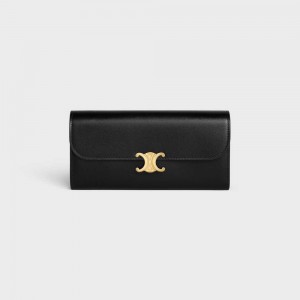 Celine Large Triomphe In Shiny Calfskin Portefeuille Zwart | CL-592983