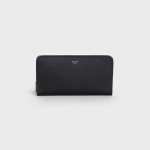 Celine Large Zipped In Grained Calfskin Portefeuille Zwart | CL-591798