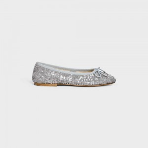 Celine Les Ballerines Ballerina With Triomphe Laces In Sequins Loafers Zilver | CL-592536