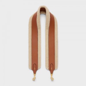 Celine Long Riemen In Shearling And Calfskin Kleine Lederwaren Beige Bruin | CL-592905