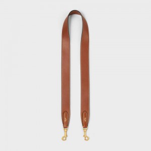 Celine Long Riemen In Smooth Calfskin With Gold Finishing Kleine Lederwaren Bruin | CL-592902