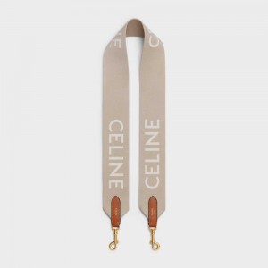 Celine Long Riemen In Wol With Jacquard Kleine Lederwaren Beige Wit | CL-592910