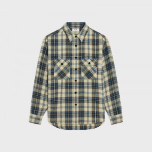 Celine Loose In Checked Katoenen Overhemd Beige Beige | CL-592161