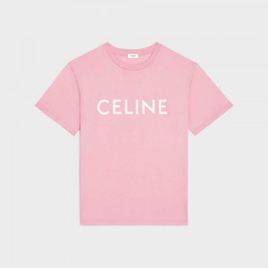 Celine Loose In Katoenen Jersey T-shirt Roze Wit | CL-592794