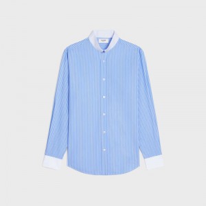 Celine Loose With Inverted Collar In Gestreept Katoenen Overhemd Blauw | CL-592173