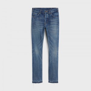 Celine Lou Jeans In Vintage Dark Union Wash Denim Broek Donkerlichtturkoois | CL-592060