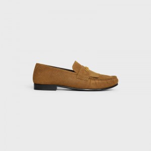 Celine Luco With Fringes And Triomphe Chain In Lizard Stamped Suede Calfskin Loafers Bruin | CL-591886