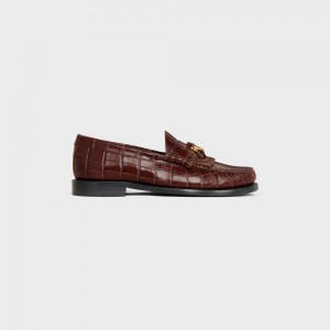 Celine Luco With Triomphe Tassels In Crocodile Stamped Calfskin Loafers Donkerbruin | CL-592528