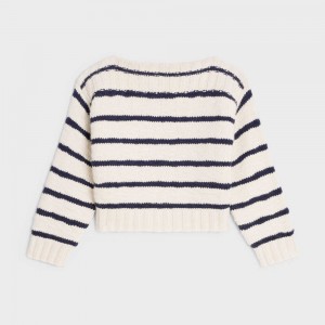 Celine MarinièRe Boot Neck In Cashmere Gebreide Kleding Wit Donkerblauw | CL-592695